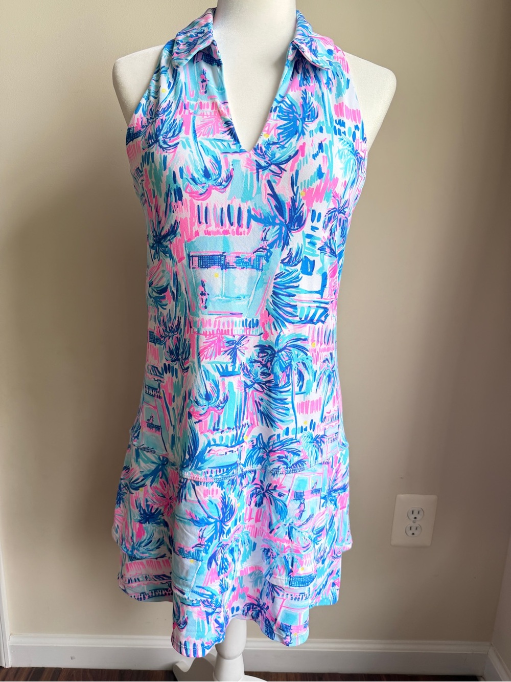 Lilly Pulitzer Luxletic Dania Collared Halter Racerback UPF Dress Pickleball M